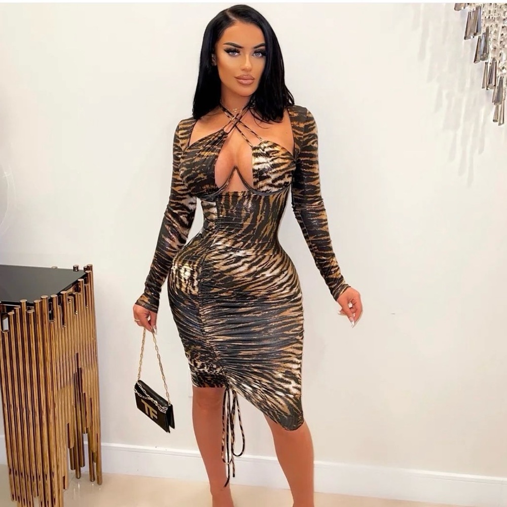 Tiger Print Metallic Midi Dress